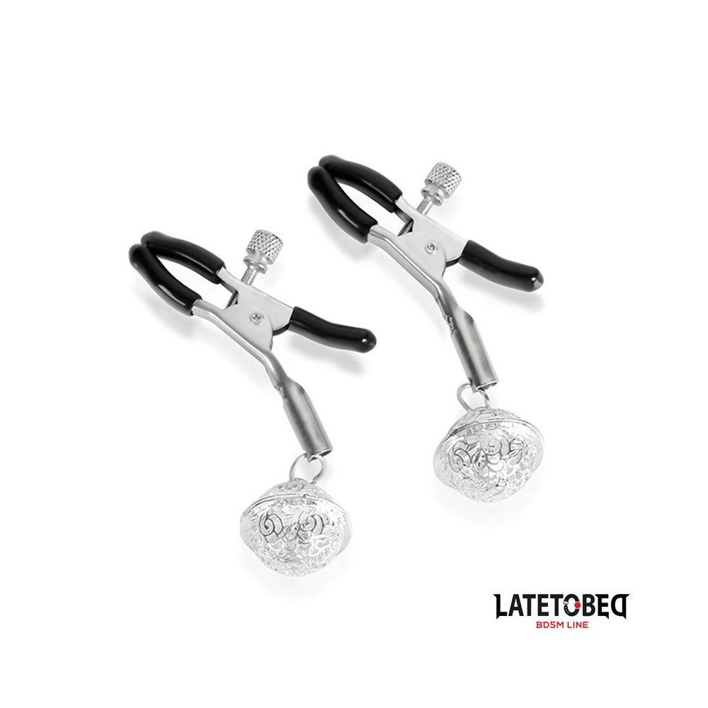Pinzas para Pezones con Cascabel Plateado y Negro