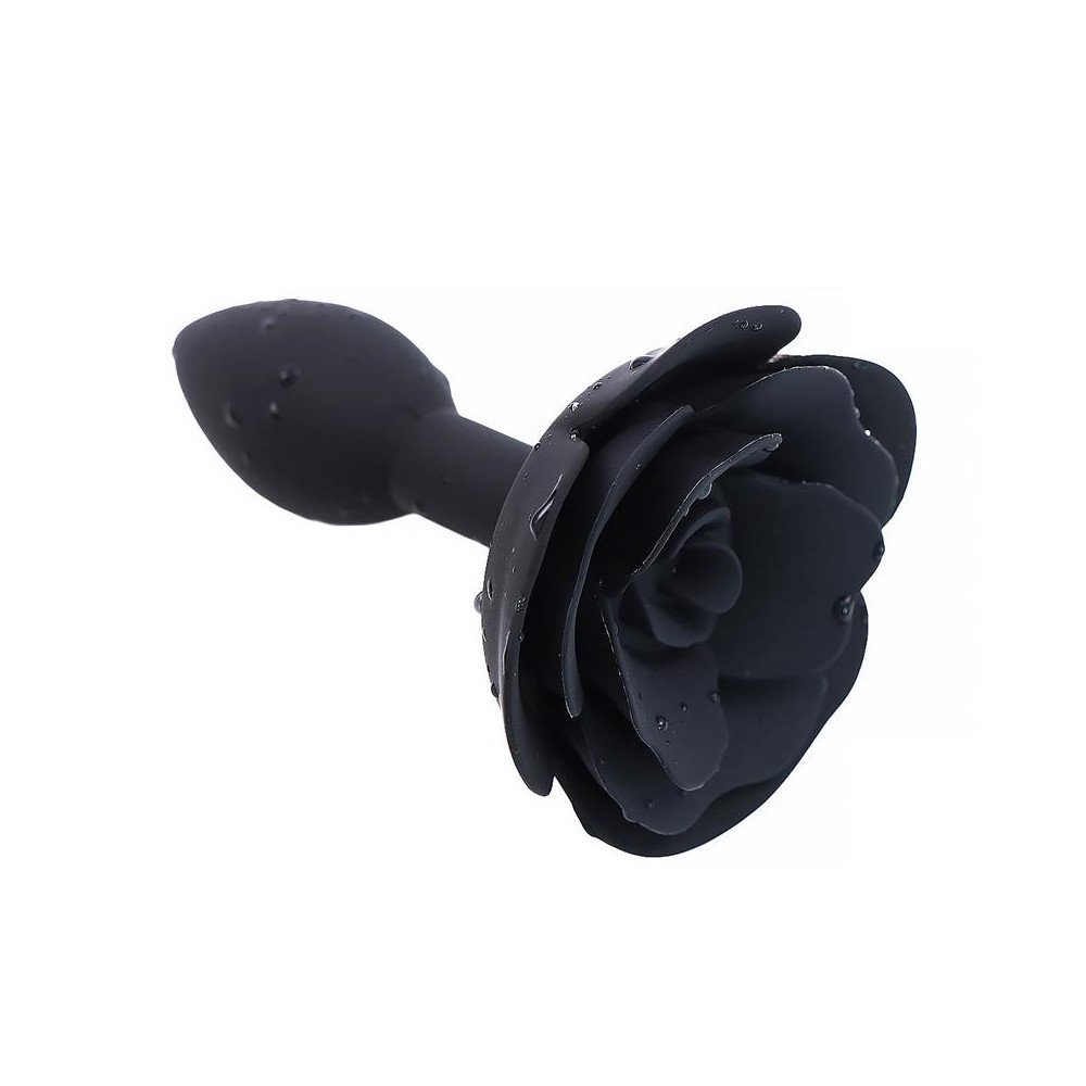Plug Anal de Silicona con Rosa Negro