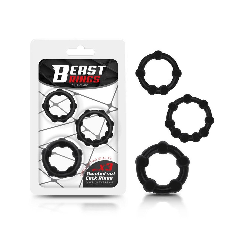 Set 3 Anillo para el Pene Beaded Flexibles Negro