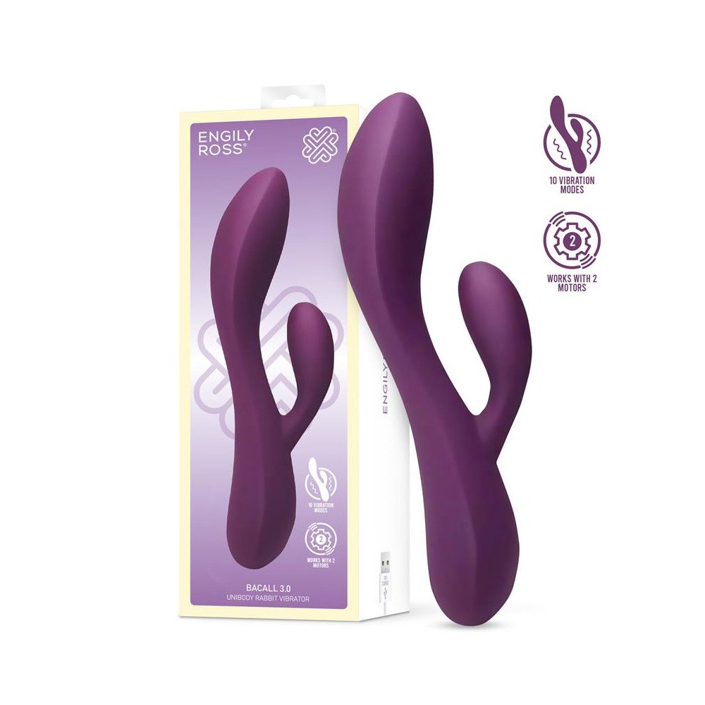 Bacall 30 Vibrador Silicona Liquida Inyectada Doble Motor USB Purpura